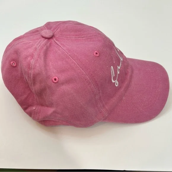 Salty Embroidered Vintage Washed Cotton Baseball Cap Hat Pink White NEW Girly - Picture 3 of 5